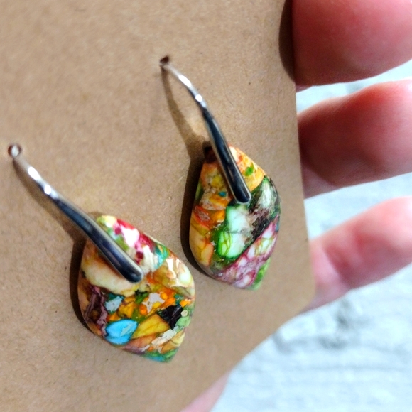 ✨New✨ Emperor Stone Multicolor Leaf earrings Mother's Day - Picture 2 of 2